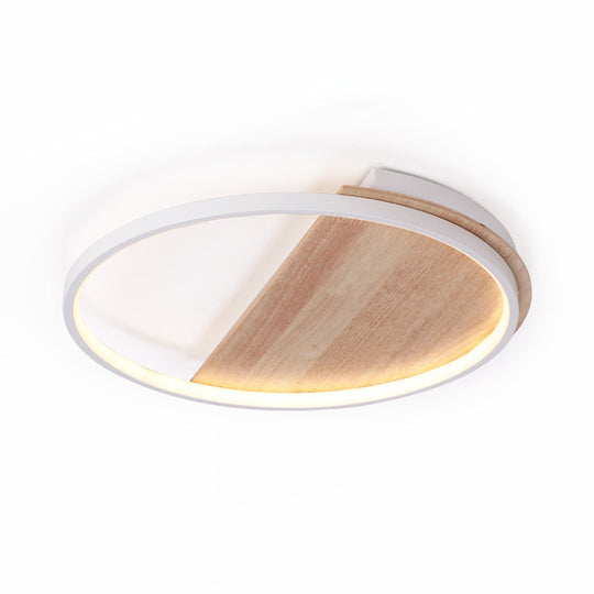 Nordic Style Natural Wood Led Flush Ceiling Light Fixture For Bedroom - Half Round Design 16.5/21