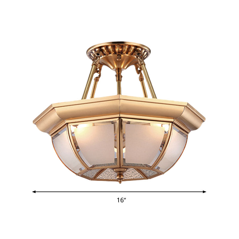 Traditional Glass Bowl Dining Room Ceiling Light Brass Semi Flush Mount 3/4 Bulbs 14’/16’/18’ Dia