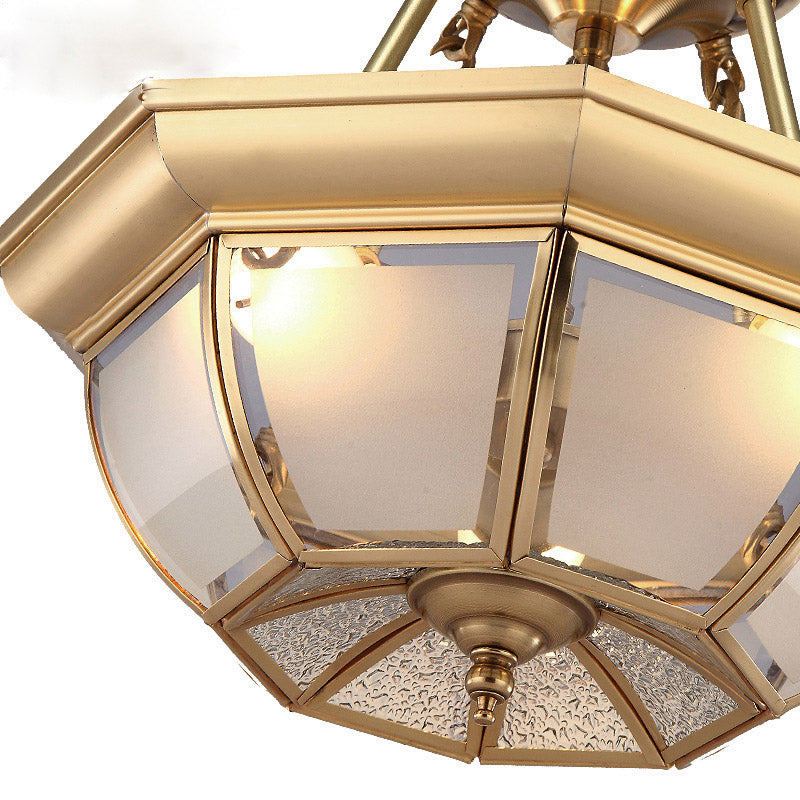 Traditional Glass Bowl Dining Room Ceiling Light Brass Semi Flush Mount 3/4 Bulbs 14’/16’/18’ Dia
