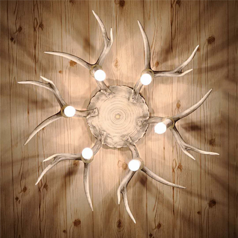 Traditional Brown Antler Dining Room Ceiling Light Fixture - 6/8 Head Resin Flush Mount Lighting