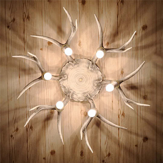 Traditional Brown Antler Dining Room Ceiling Light Fixture - 6/8 Head Resin Flush Mount Lighting