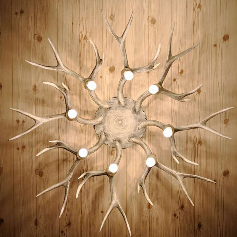 Traditional Brown Antler Dining Room Ceiling Light Fixture - 6/8 Head Resin Flush Mount Lighting 8 /