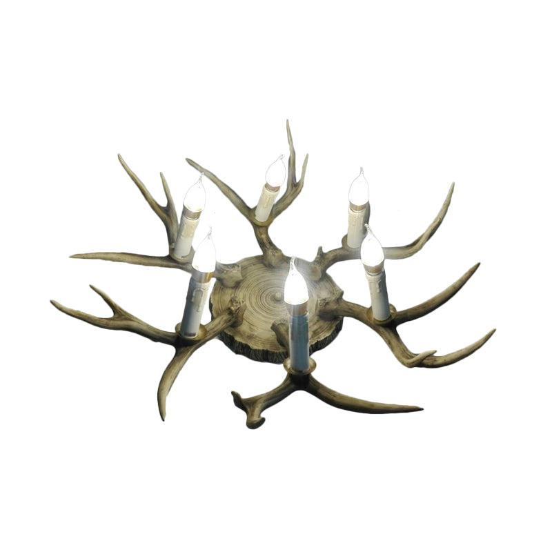 Traditional Brown Antler Dining Room Ceiling Light Fixture - 6/8 Head Resin Flush Mount Lighting