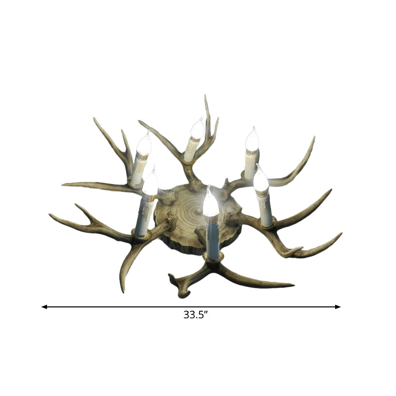 Traditional Brown Antler Dining Room Ceiling Light Fixture - 6/8 Head Resin Flush Mount Lighting