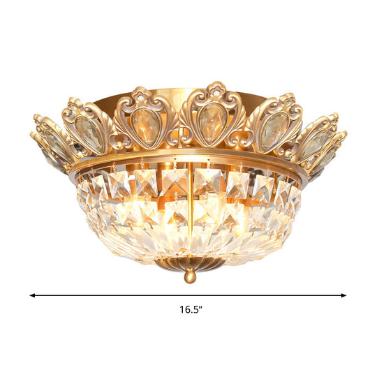 Contemporary Crystal Block Ceiling Light - Flush Mount Lighting With 4 Heads In Gold For Living Room