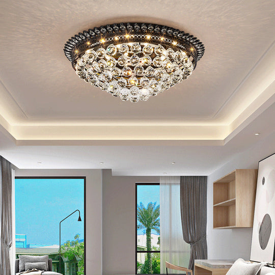 Modern Crystal Ball Led Flush Mount Lamp For Bedroom Ceiling - Black Dome Design
