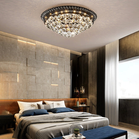 Modern Crystal Ball Led Flush Mount Lamp For Bedroom Ceiling - Black Dome Design