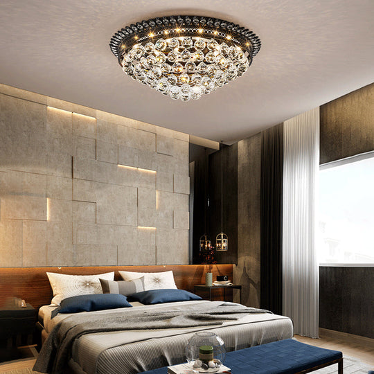 Modern Crystal Ball Led Flush Mount Lamp For Bedroom Ceiling - Black Dome Design