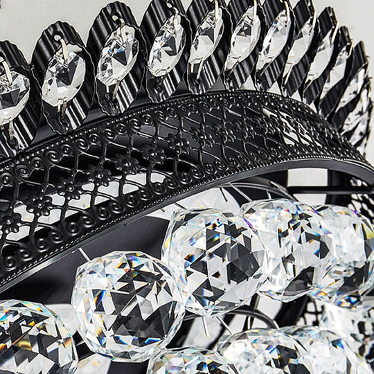 Modern Crystal Ball Led Flush Mount Lamp For Bedroom Ceiling - Black Dome Design