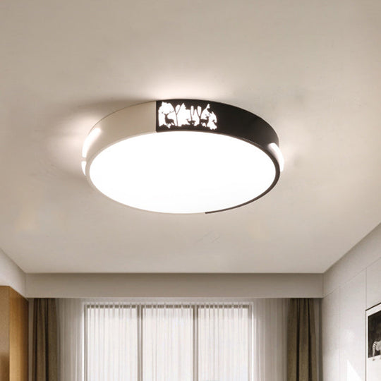 Contemporary Black And White Metal Flush Ceiling Light With Led Recessed Diffuser In White/Warm -