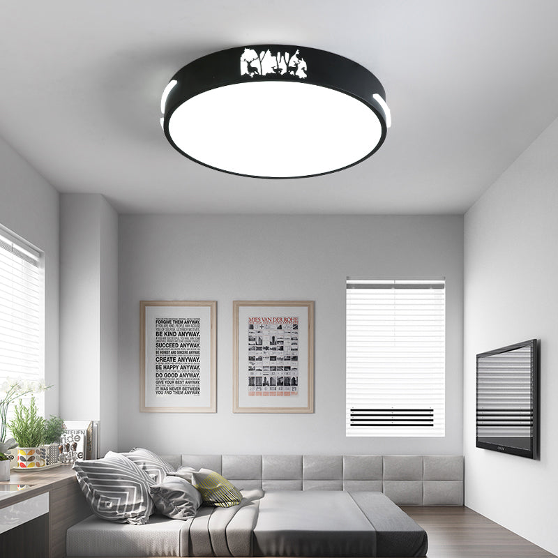 Modern Black Led Flush Mount Ceiling Light Fixture 16’/19.5’ Wide White/Warm / 16’ White