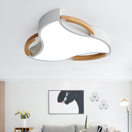 Modern Led Wood Flush Mount Ceiling Light In White/Natural 16’/19.5’/23.5’ Wide White / 16’