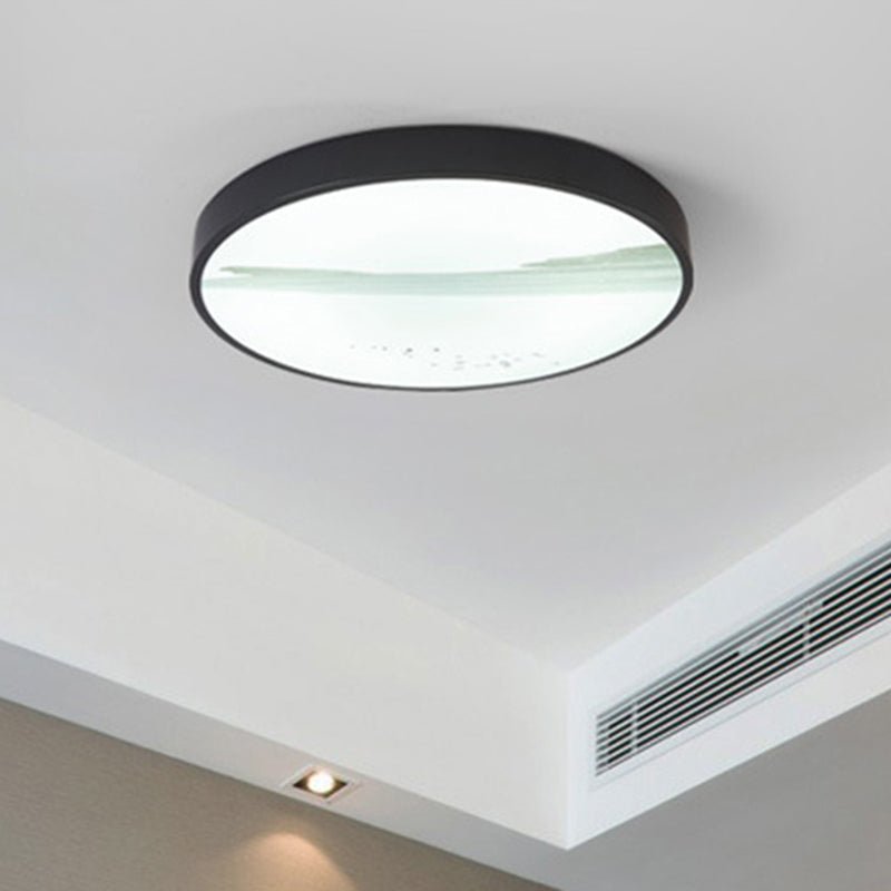 Contemporary Round Flush Led Ceiling Light In Black - Ideal For Dining Rooms Featuring Metal