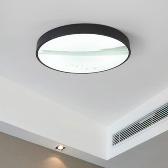 Contemporary Round Flush Led Ceiling Light In Black - Ideal For Dining Rooms Featuring Metal