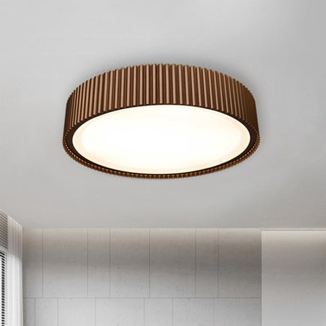 Modernist Metal Drum Flush Ceiling Light Fixture - 18’/22’ Dia Coffee Led Mount Lamp In