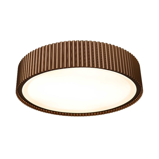 Modernist Metal Drum Flush Ceiling Light Fixture - 18’/22’ Dia Coffee Led Mount Lamp In
