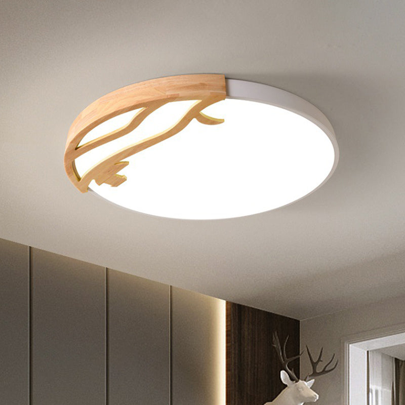 Modern Led Flush Mount Ceiling Light With Wood Frame And Acrylic Diffuser (White/Warm 16/19.5