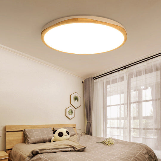 Modern Wood Round Flush-Mount Light Fixture - 14/18/21.5 Wide Led White/Warm White / 14