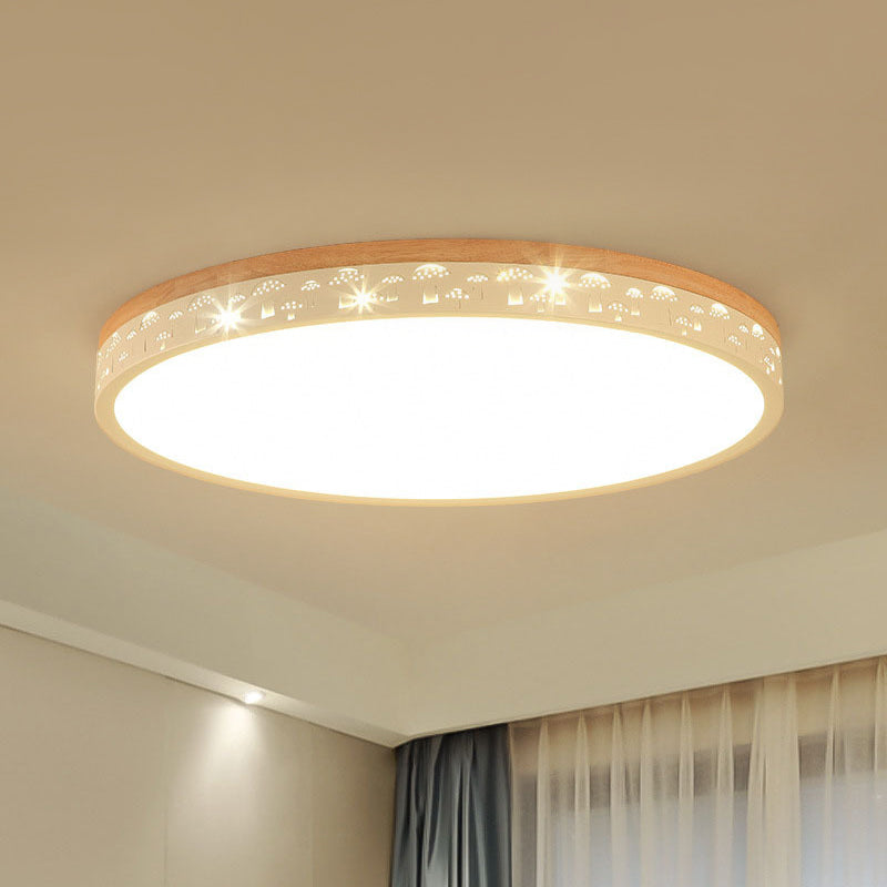 Modern Led Flush Light Fixture: Wood Circle Design With Acrylic Diffuser - White/Warm 12/16/19.5