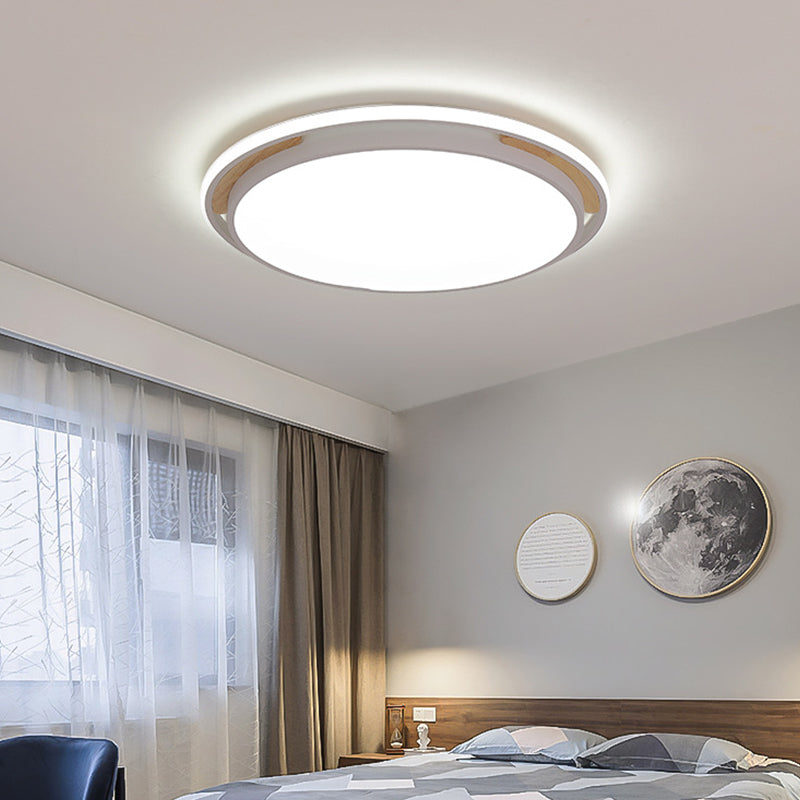 Contemporary Metal Flush Lighting In Grey/White With Led Close To Ceiling Lamp – White/Warm Light