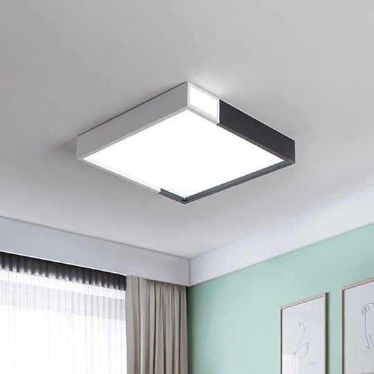 Modernist Led Flush Mount Lighting With Metal Shade - Black/White Square Ceiling Lamp Various Sizes