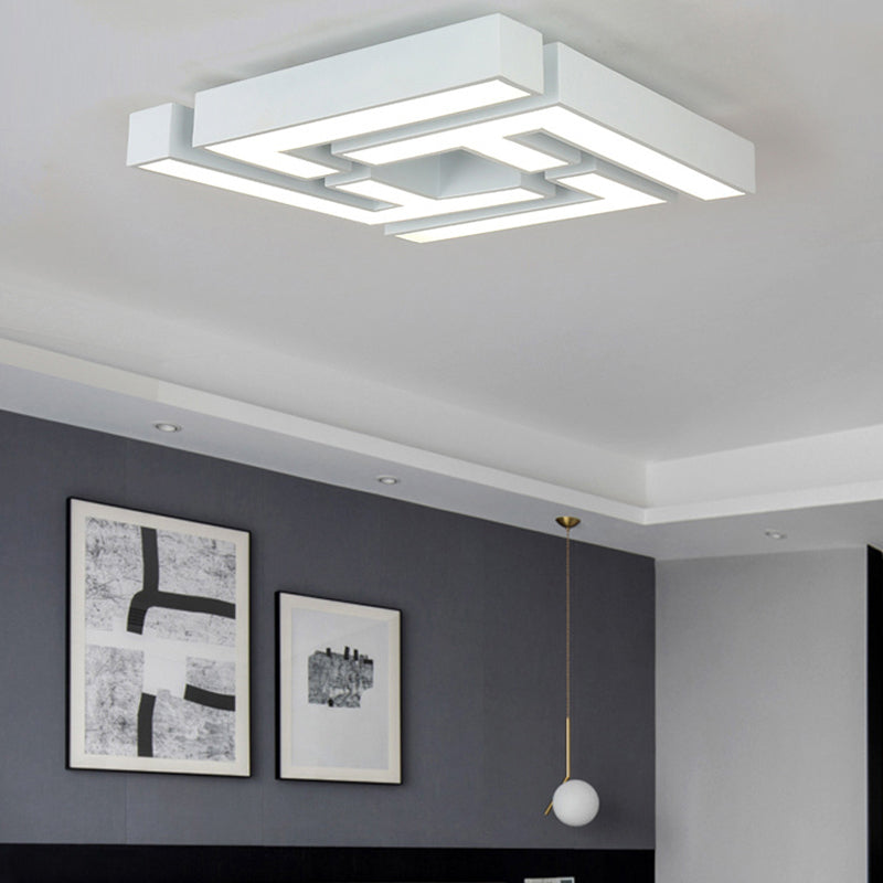 Modern Led Bedroom Flushmount Ceiling Light With Maze Metal Shade In White/Warm - Stylish And