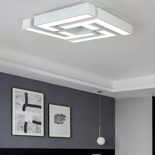 Modern Led Bedroom Flushmount Ceiling Light With Maze Metal Shade In White/Warm - Stylish And