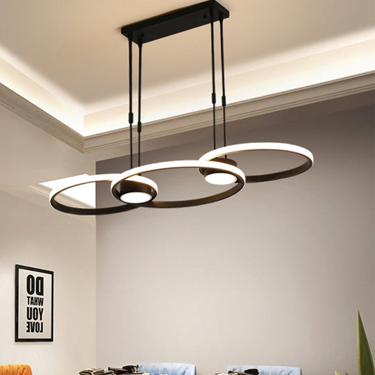 Contemporary Black Led Pendant Chandelier - Ring Metal Hanging Light Warm/White Illumination