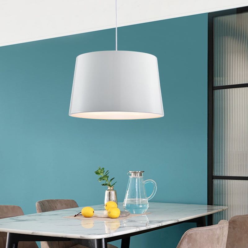 Modern Black/White Drum Pendant Light With Metal Shade - 1 Bulb Hanging Ceiling Fixture White