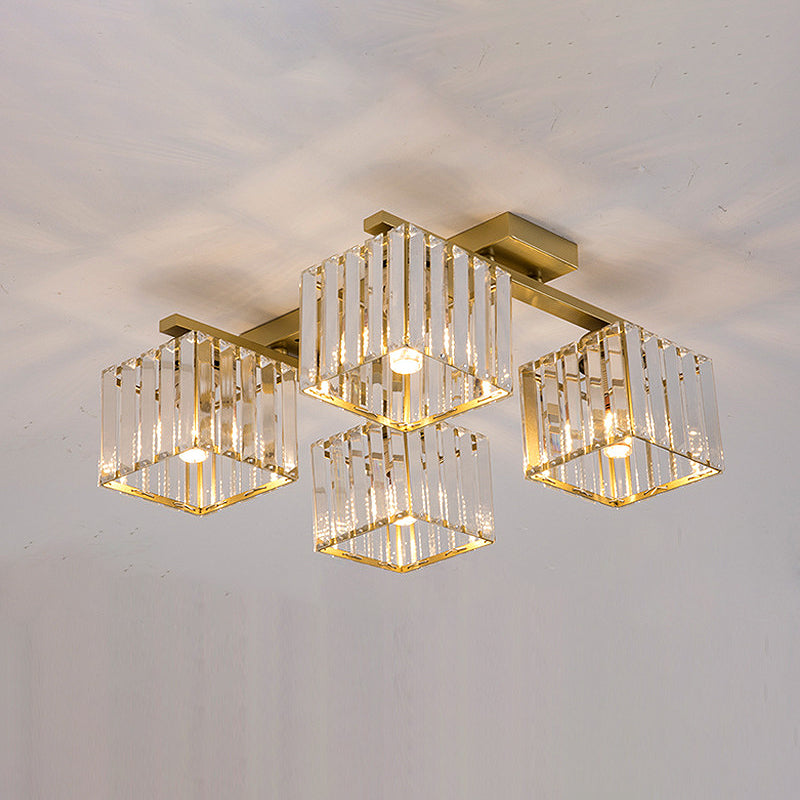 Square Crystal Rod Ceiling Light Fixture - Modern Semi Flush Mount With Tri - Sided Design (4/6/9