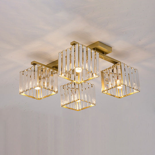 Square Crystal Rod Ceiling Light Fixture - Modern Semi Flush Mount With Tri - Sided Design (4/6/9