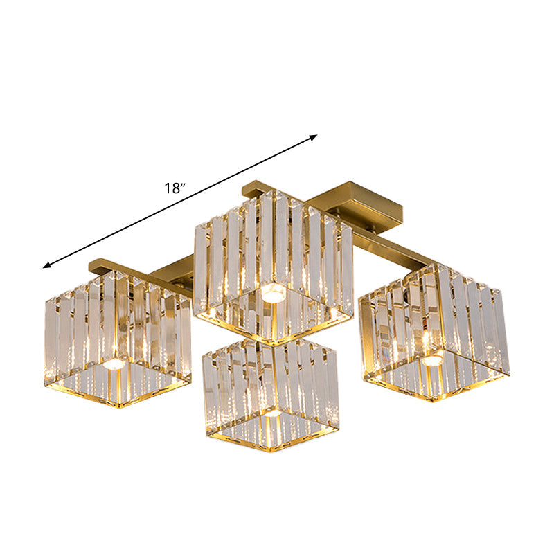 Square Crystal Rod Ceiling Light Fixture - Modern Semi Flush Mount With Tri-Sided Design (4/6/9
