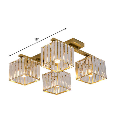 Square Crystal Rod Ceiling Light Fixture - Modern Semi Flush Mount With Tri-Sided Design (4/6/9