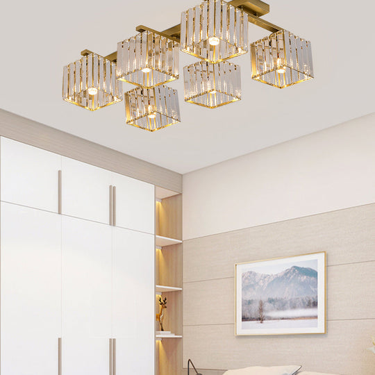 Square Crystal Rod Ceiling Light Fixture - Modern Semi Flush Mount With Tri - Sided Design (4/6/9