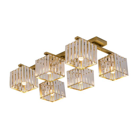 Square Crystal Rod Ceiling Light Fixture - Modern Semi Flush Mount With Tri - Sided Design (4/6/9