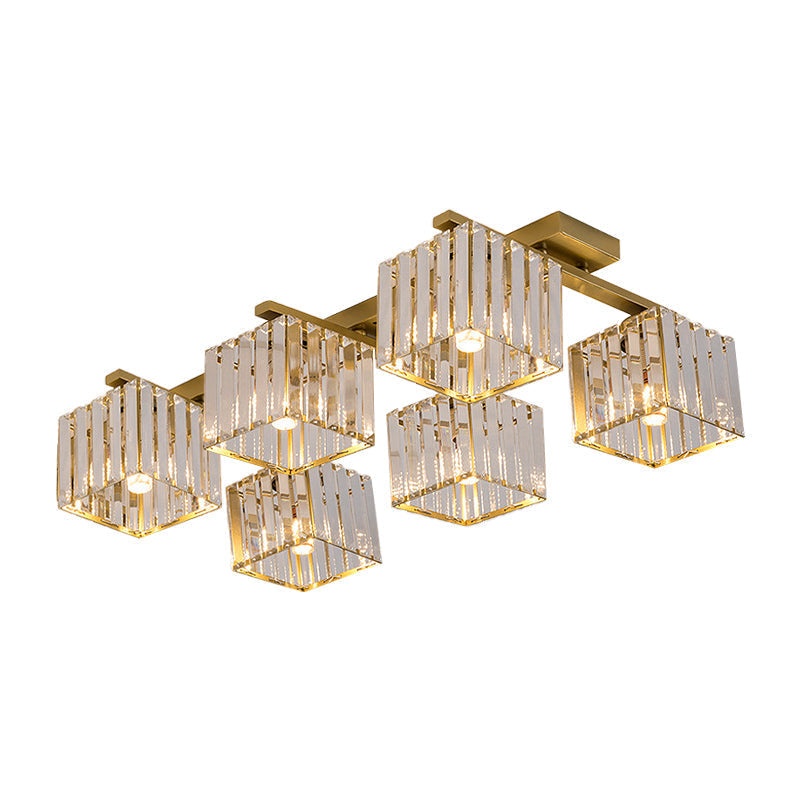 Square Crystal Rod Ceiling Light Fixture - Modern Semi Flush Mount With Tri-Sided Design (4/6/9