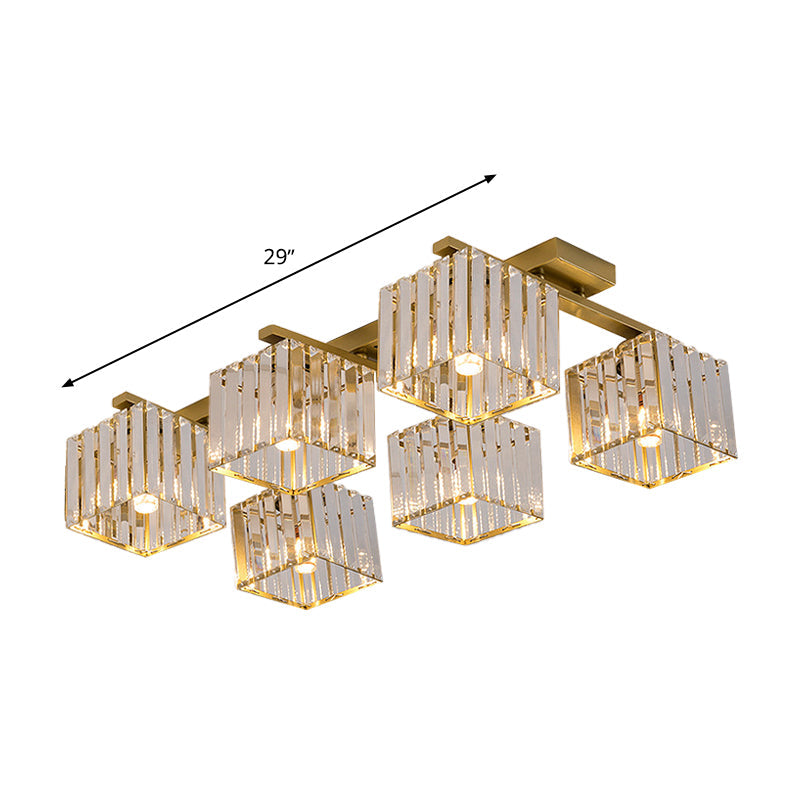 Square Crystal Rod Ceiling Light Fixture - Modern Semi Flush Mount With Tri - Sided Design (4/6/9