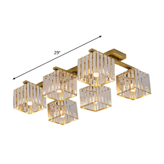 Square Crystal Rod Ceiling Light Fixture - Modern Semi Flush Mount With Tri - Sided Design (4/6/9