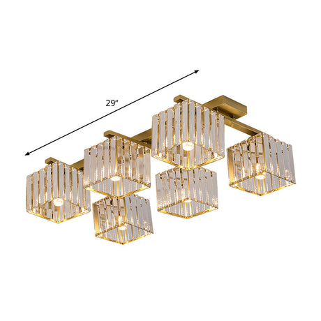 Square Crystal Rod Ceiling Light Fixture - Modern Semi Flush Mount With Tri-Sided Design (4/6/9