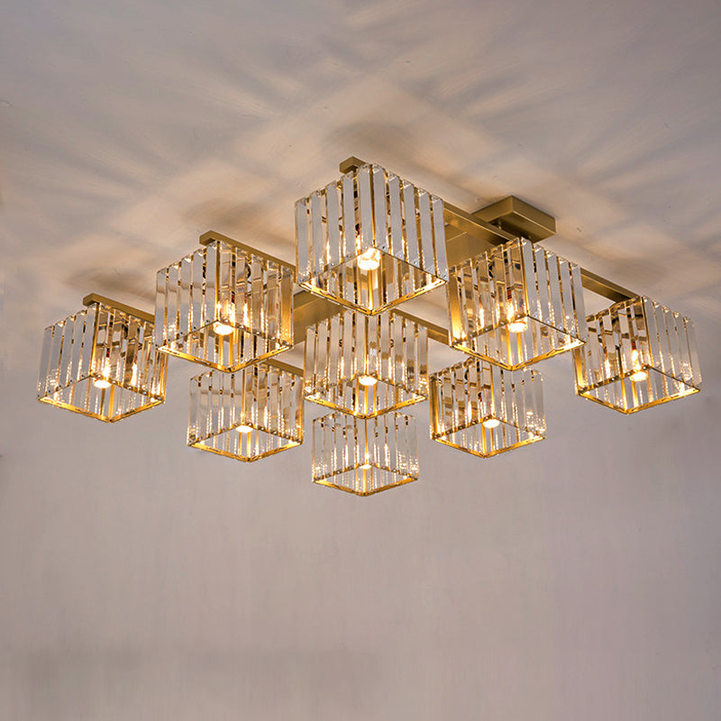 Square Crystal Rod Ceiling Light Fixture - Modern Semi Flush Mount With Tri - Sided Design (4/6/9