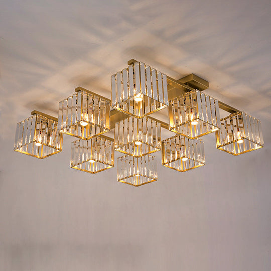 Square Crystal Rod Ceiling Light Fixture - Modern Semi Flush Mount With Tri - Sided Design (4/6/9