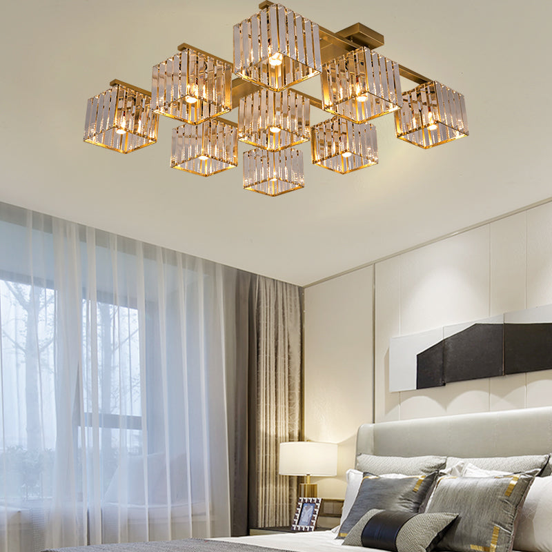 Square Crystal Rod Ceiling Light Fixture - Modern Semi Flush Mount With Tri - Sided Design (4/6/9