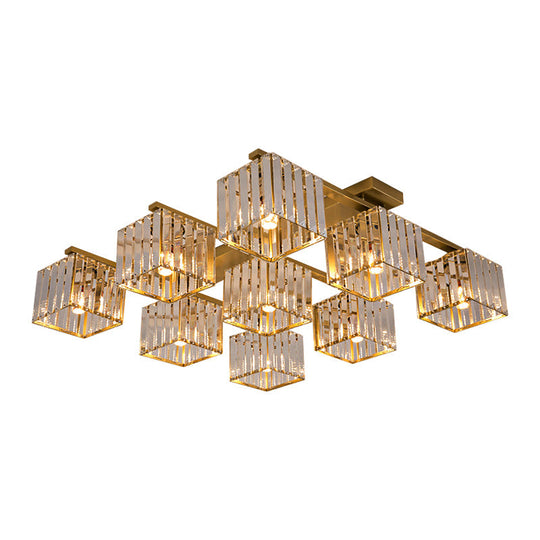 Square Crystal Rod Ceiling Light Fixture - Modern Semi Flush Mount With Tri-Sided Design (4/6/9