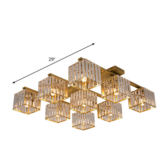 Square Crystal Rod Ceiling Light Fixture - Modern Semi Flush Mount With Tri-Sided Design (4/6/9