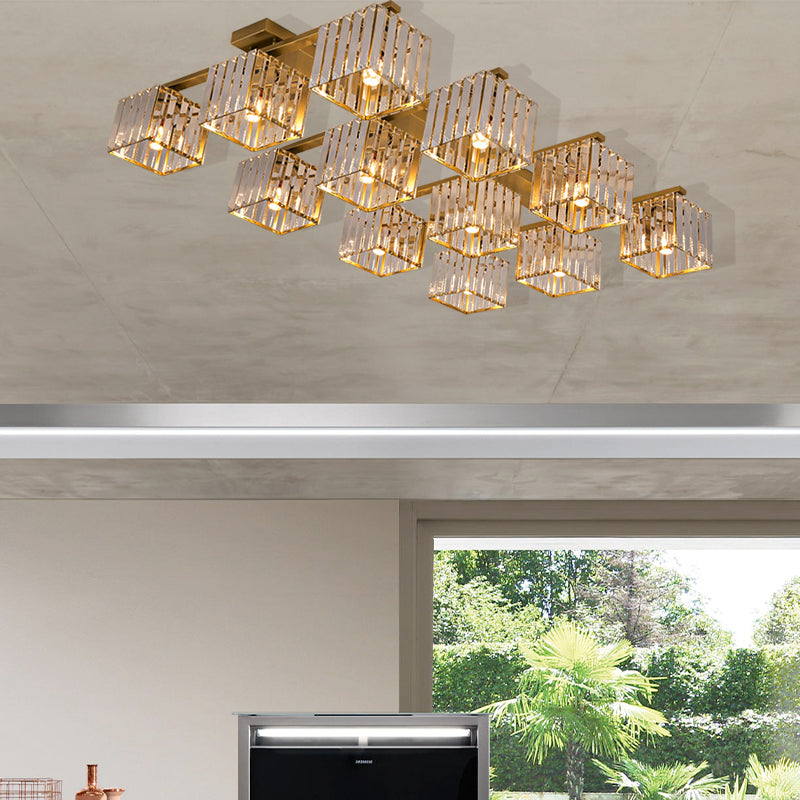 Square Crystal Rod Ceiling Light Fixture - Modern Semi Flush Mount With Tri - Sided Design (4/6/9