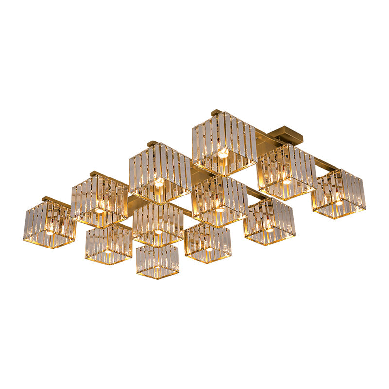 Square Crystal Rod Ceiling Light Fixture - Modern Semi Flush Mount With Tri - Sided Design (4/6/9