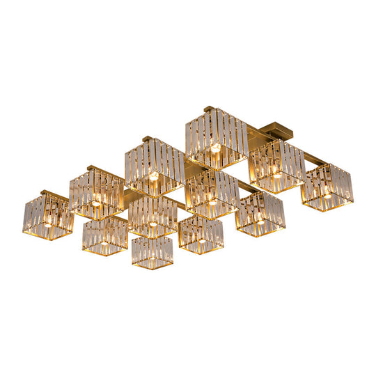 Square Crystal Rod Ceiling Light Fixture - Modern Semi Flush Mount With Tri-Sided Design (4/6/9