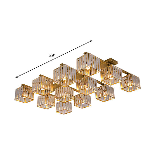 Square Crystal Rod Ceiling Light Fixture - Modern Semi Flush Mount With Tri - Sided Design (4/6/9