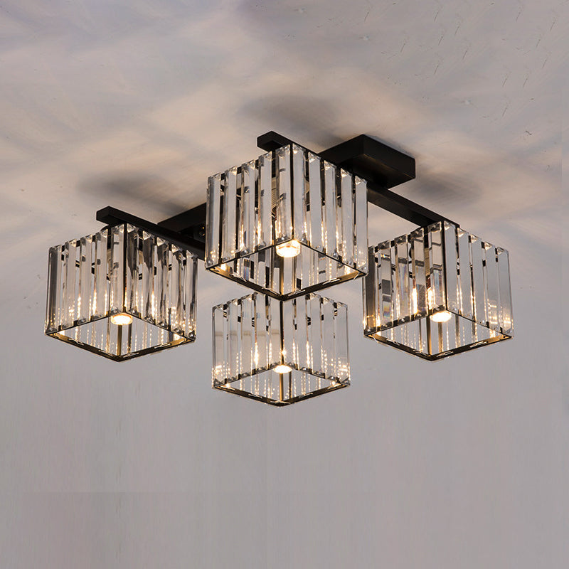 Square Crystal Rod Ceiling Light Fixture - Modern Semi Flush Mount With Tri - Sided Design (4/6/9