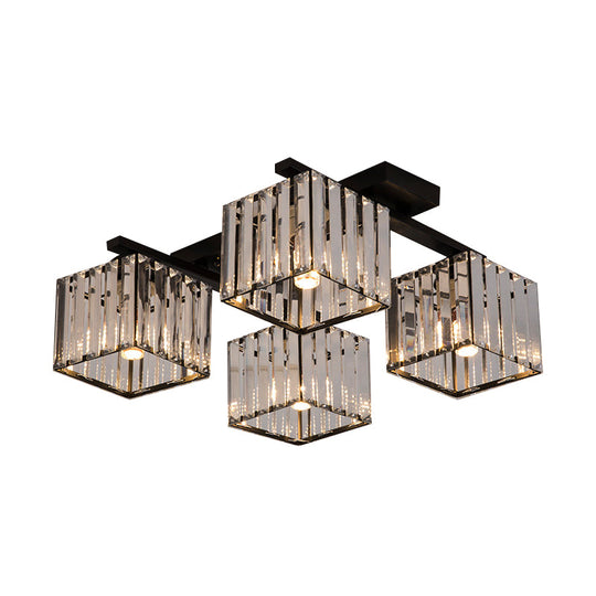 Square Crystal Rod Ceiling Light Fixture - Modern Semi Flush Mount With Tri - Sided Design (4/6/9